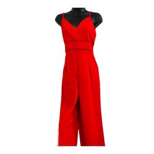 Trixxi Red spaghetti strap v-neck perforated waist‎ jumpsuit size large new